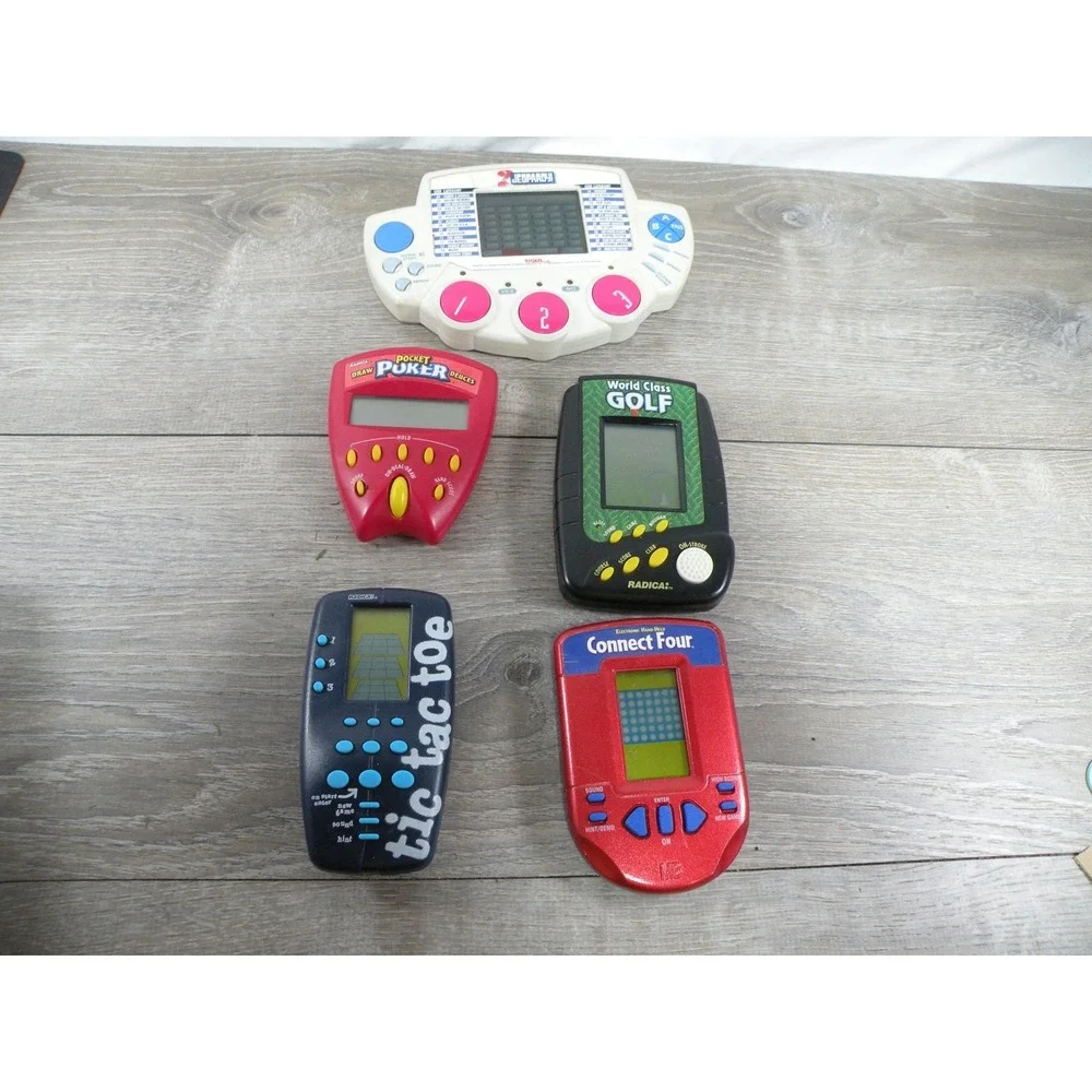 Vintage Electronic Handheld Games Lot: Tiger Jeopardy, Radica Poker, Golf, Tic